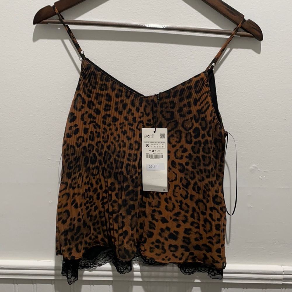 Zara leopard cami with black lace. Size S.
